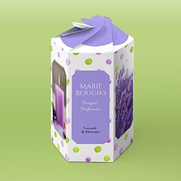 Impression packaging boite bougie pétale hexagonale