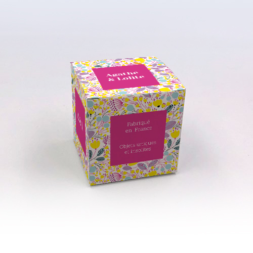 Packaging Boite cube Floral jaune personnalisable