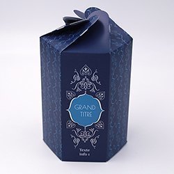 Boite pétales hexagonale Arabesque bleu personnalisable 8,5x13cm