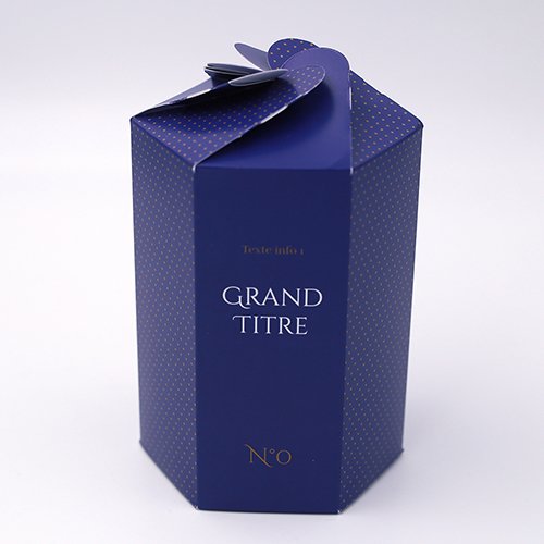 Packaging Boite pétales hexagonale Petits points indigo personnalisable